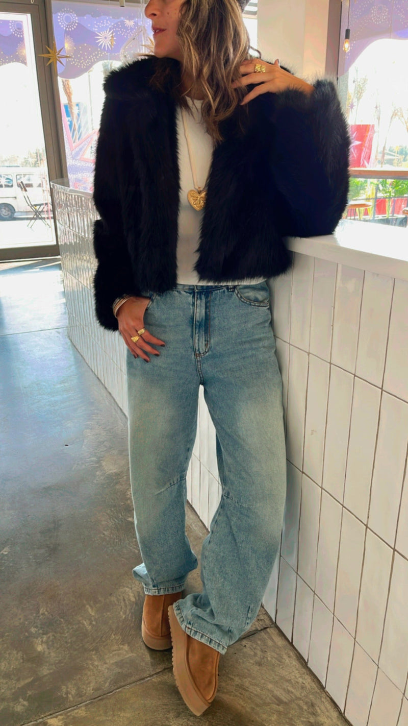 Black Faux Fur Cropped Jacket