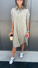 Olive Denim Shirt Dress