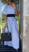 Baby Blue Snatch Waist Stripe Dress