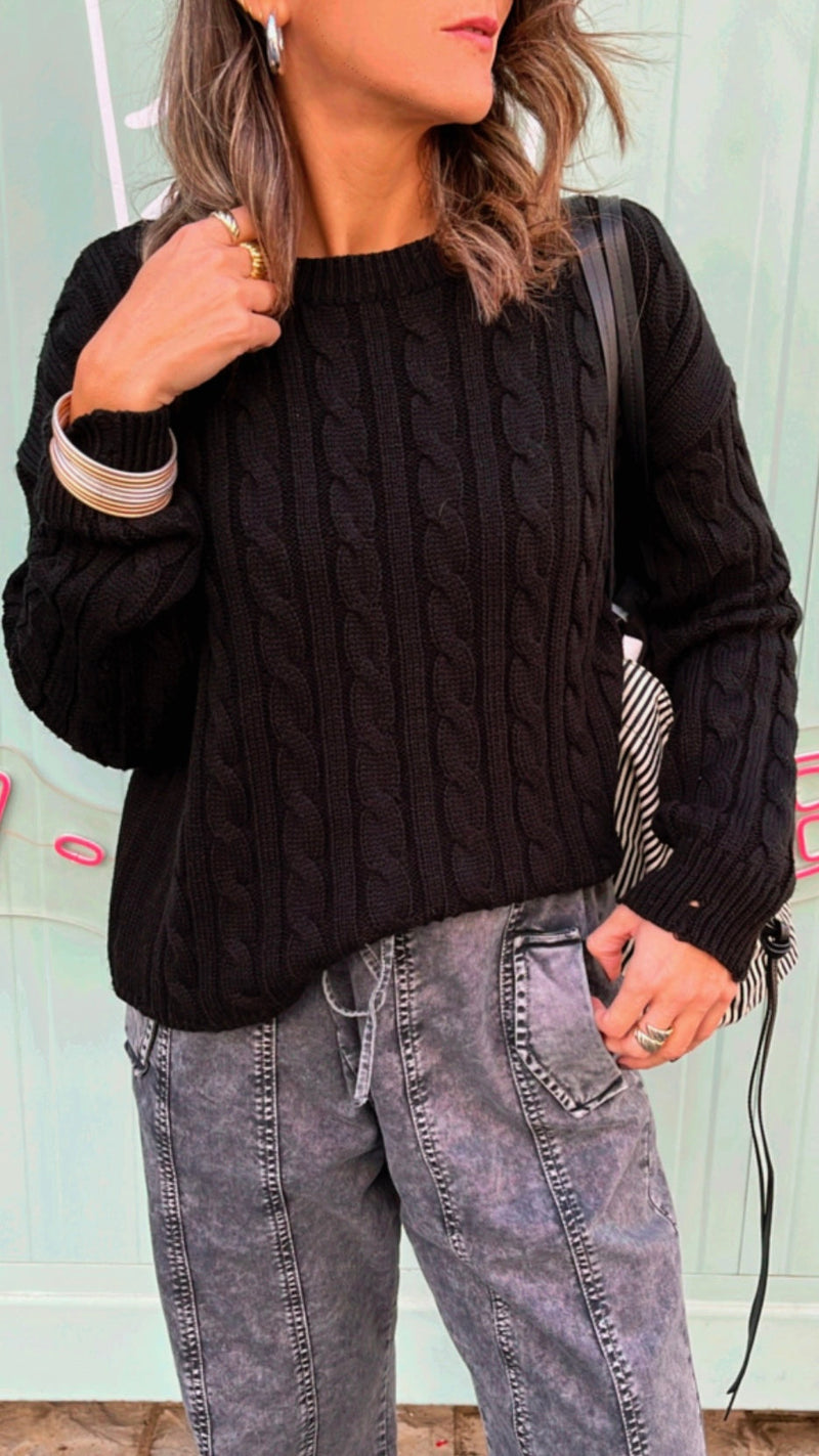 Black Cableknit Pullover