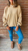 Beige Cut Out Shoulder Sweatshirt