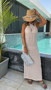 Beige Crisscross Backless Crochet Dress