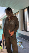 Olive Vacation Check Crochet Shirt Set