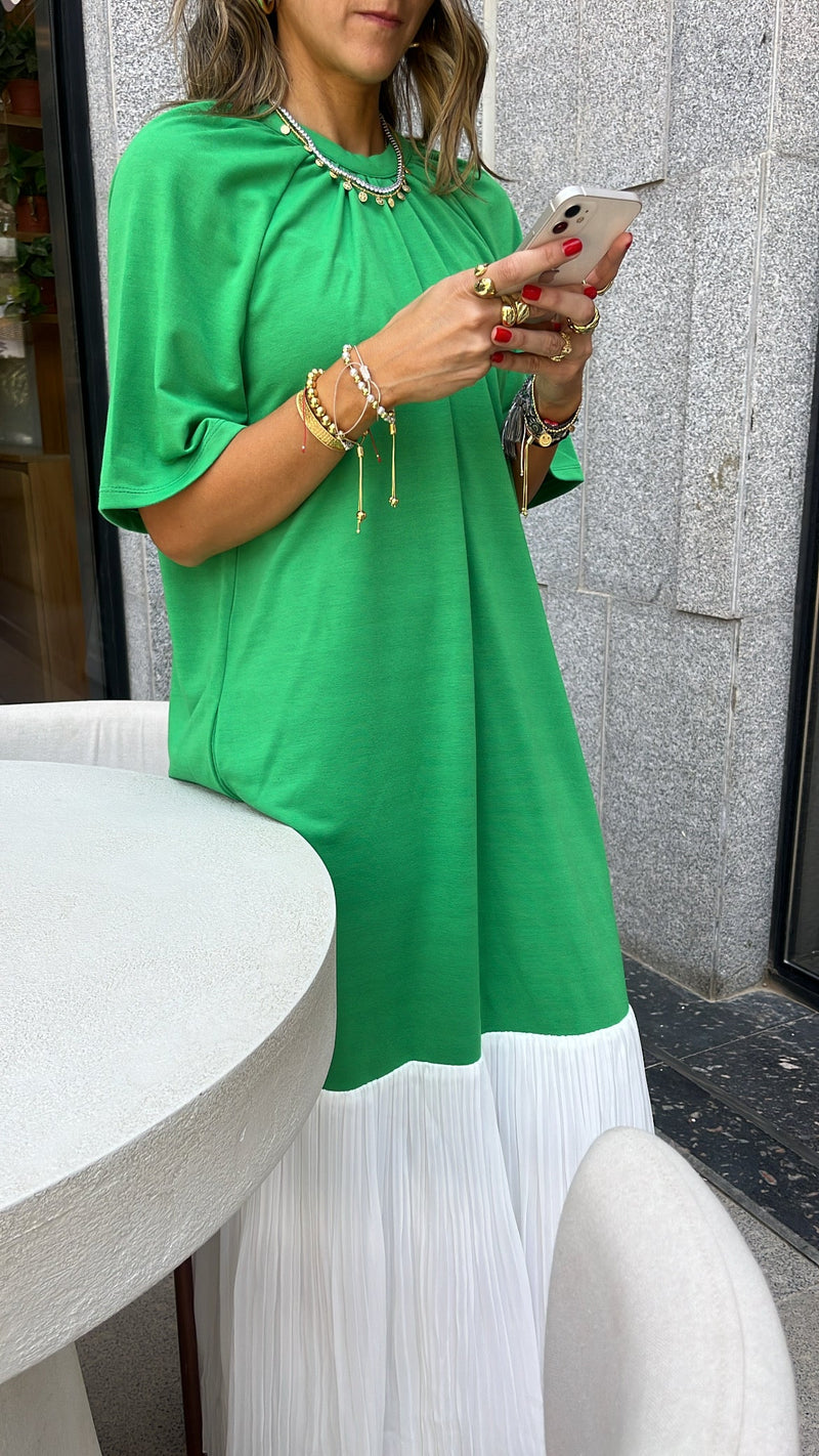 Green Pleats Bottom Dress