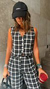 Black Tweed Print Vest