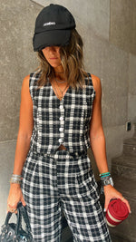 Black Tweed Print Vest