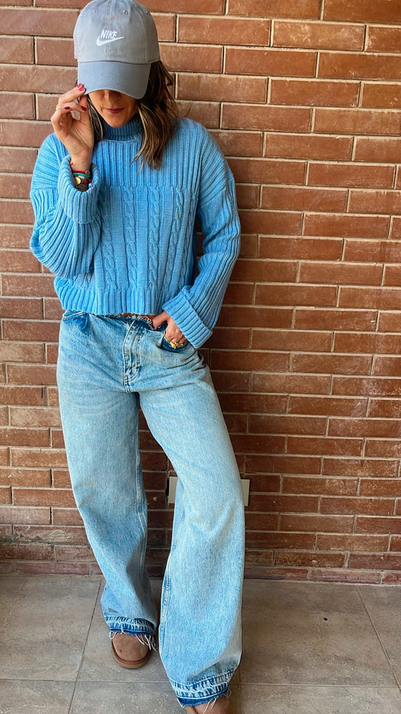 Baby Blue Turtle Neck Loose Knit