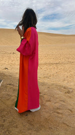 Orange & Green Color Block Kimono