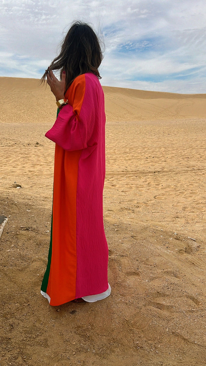 Orange & Green Color Block Kimono