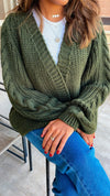 Olive Braided Sleeve Cardigan