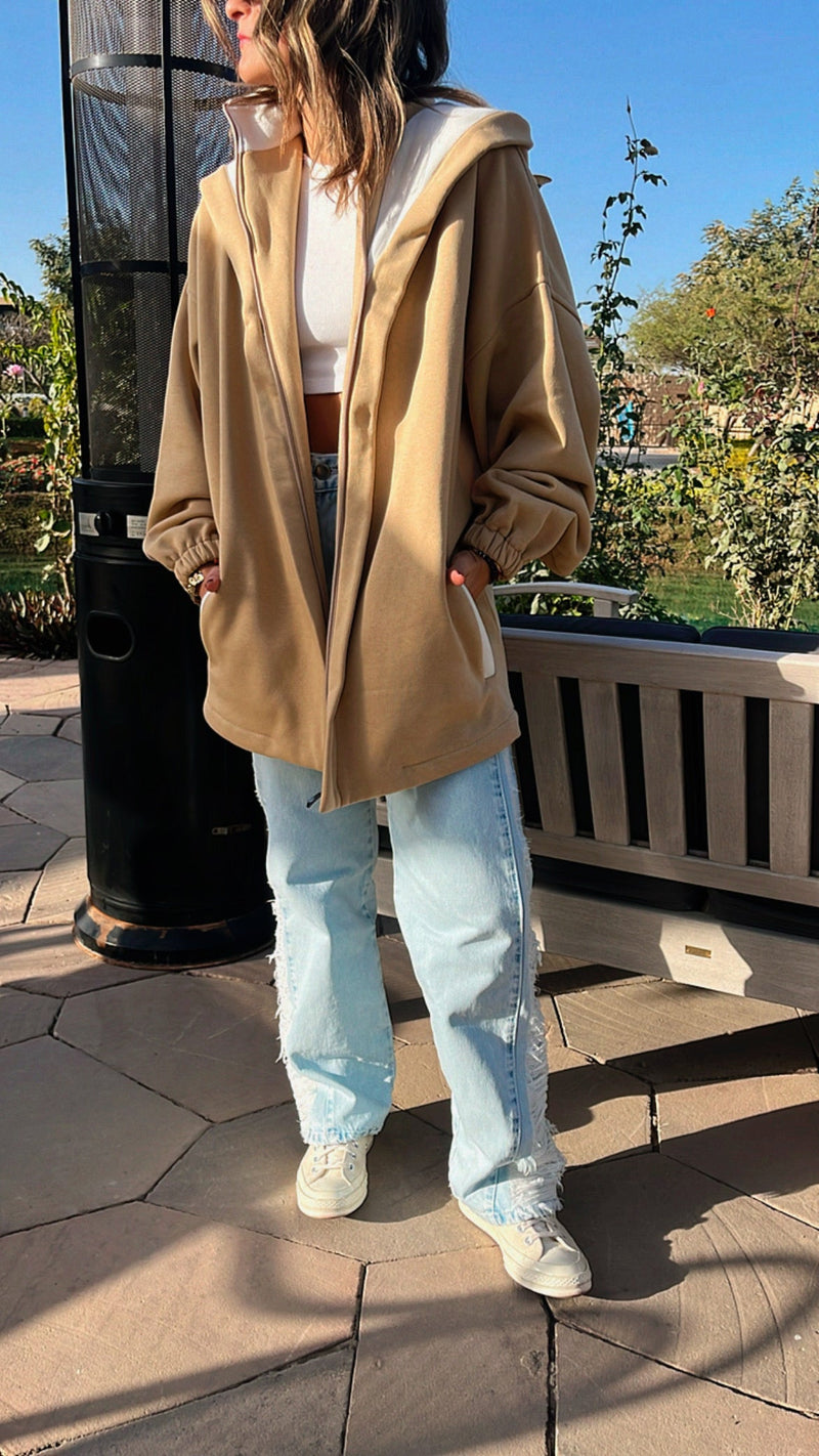 Beige Colorblock Oversized Jacket