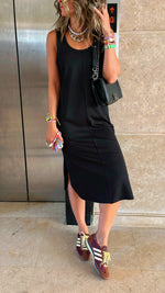 Black Easy Travel Basic Midi Dress