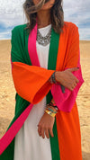 Orange & Green Color Block Kimono