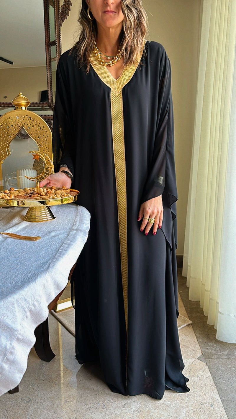 Black Golden Embellished Ramadan Kaftan