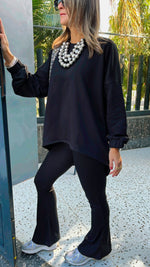 Black Ribbed Knit Flare