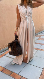 Beige Parachute Tie Waist Linen Jumpsuit