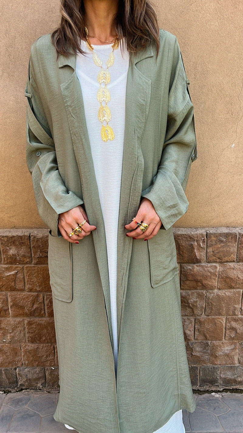 Olive Trench Detail Kimono