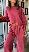 Fuchsia Acid Wash Cropped High low Sweatshirt