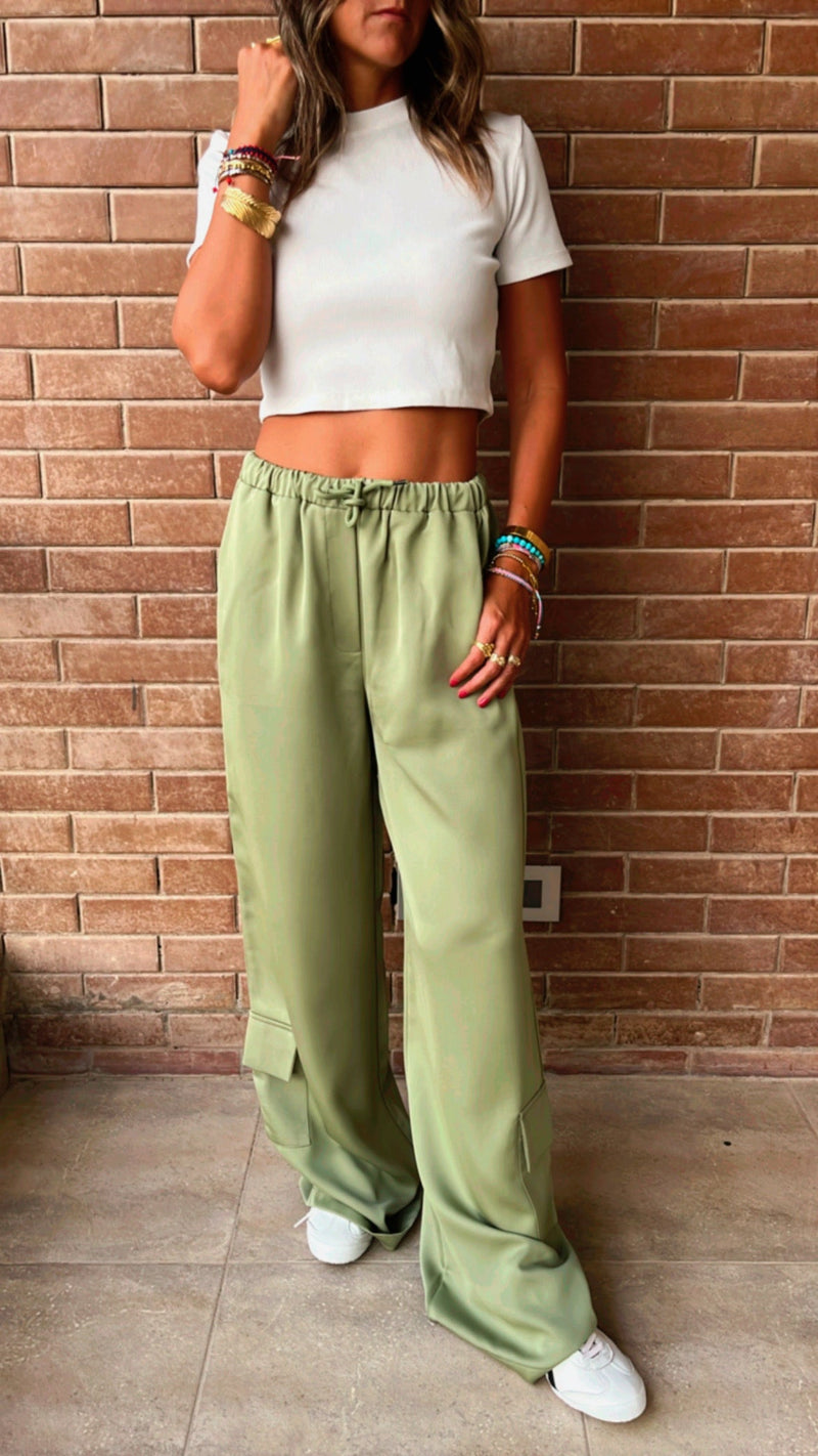 Pistachio Satin Feel Breezy Pants