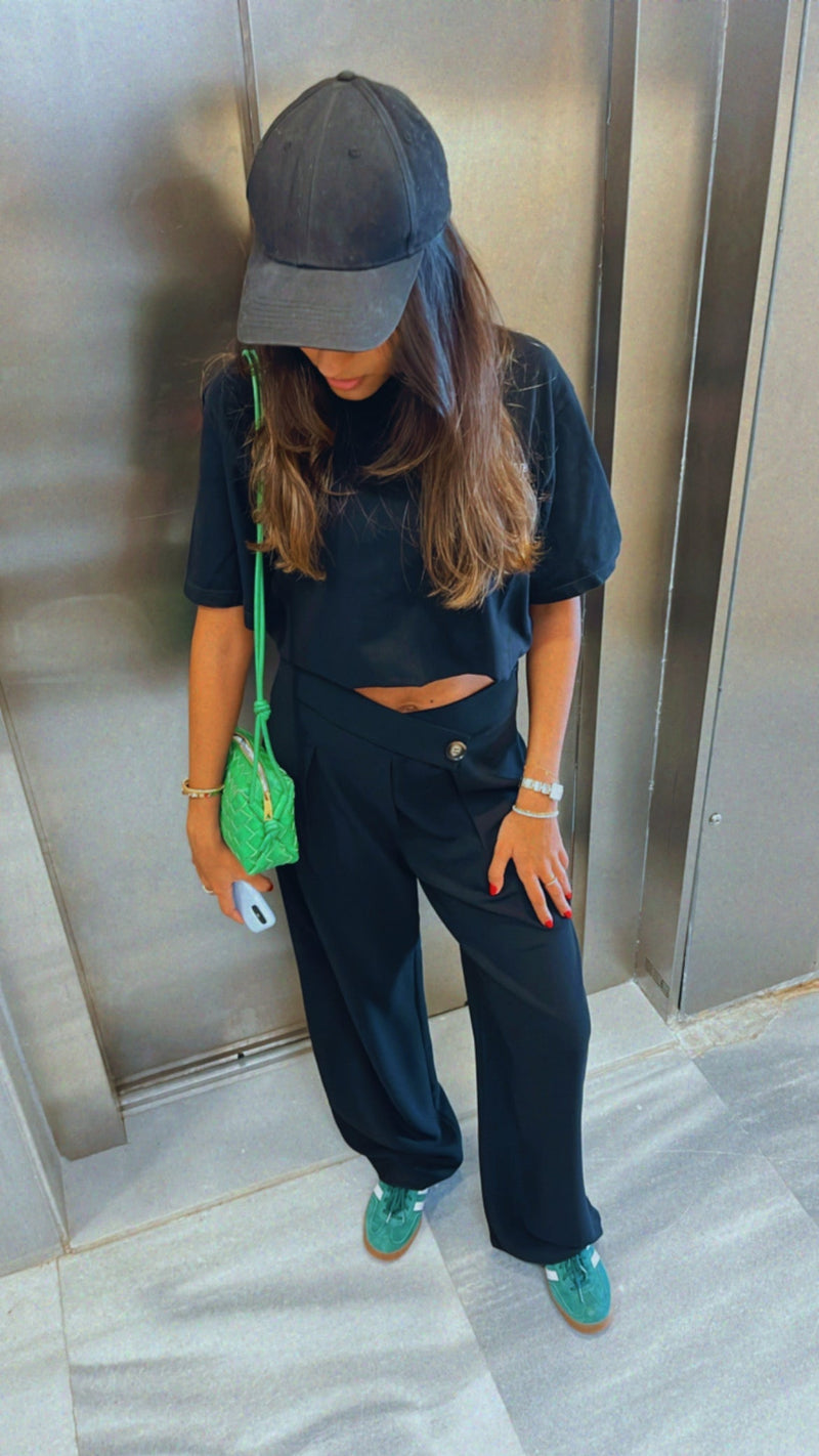 Black Criss cross Soft Suit Pants