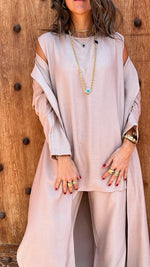 Beige 3 Piece Kimono Set