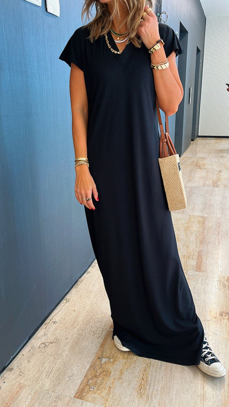 Black Ribbed Tee Maxi Dress