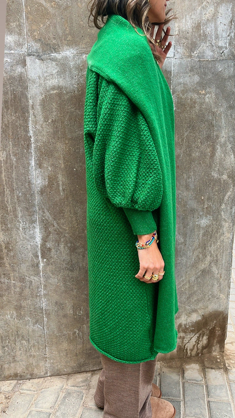 Green Heavy Shawl Knit Cardi