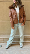 Brown Teddy Leather Zip Up Jacket