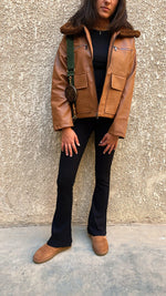 Brown Teddy Leather Zip Up Jacket