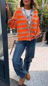 Orange Striped Everyday Light Knit Cardigan