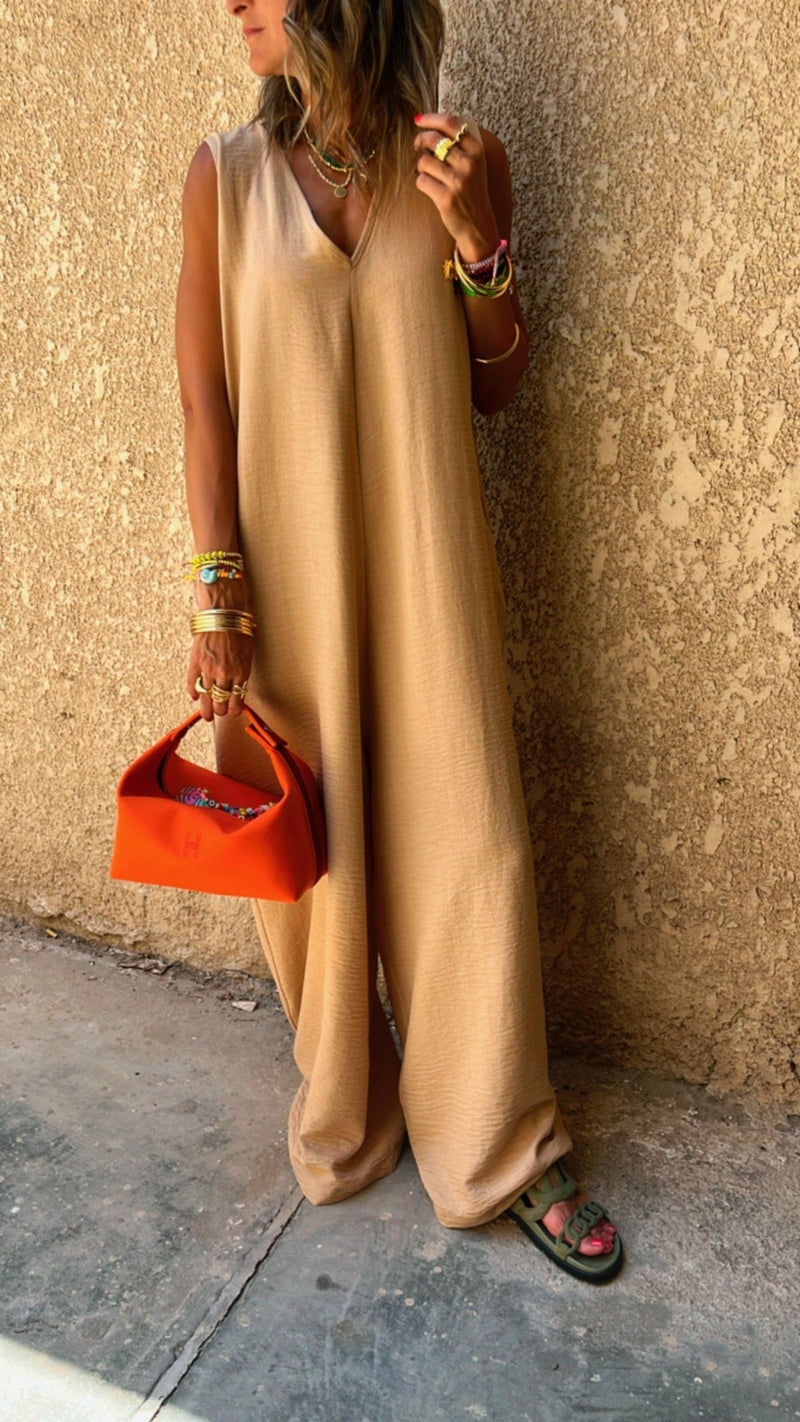 Beige Easy Day Loose Jumpsuit