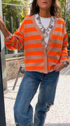 Orange Striped Everyday Light Knit Cardigan