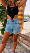 Blue Ripped Denim Shorts