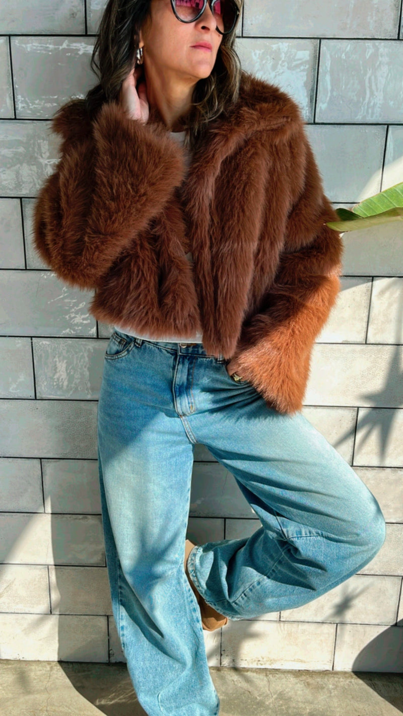 Camel Faux Fur Cropped Jacket