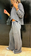 Grey Acid Wash Cropped High low Sweatshirt