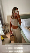 Beige Cool Vibe Ribbed Pants Set