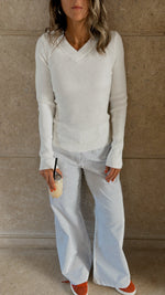 White V-Neck Contour Elevated Pullover