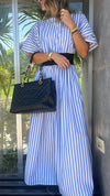 Baby Blue Snatch Waist Stripe Dress