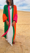 Orange & Green Color Block Kimono