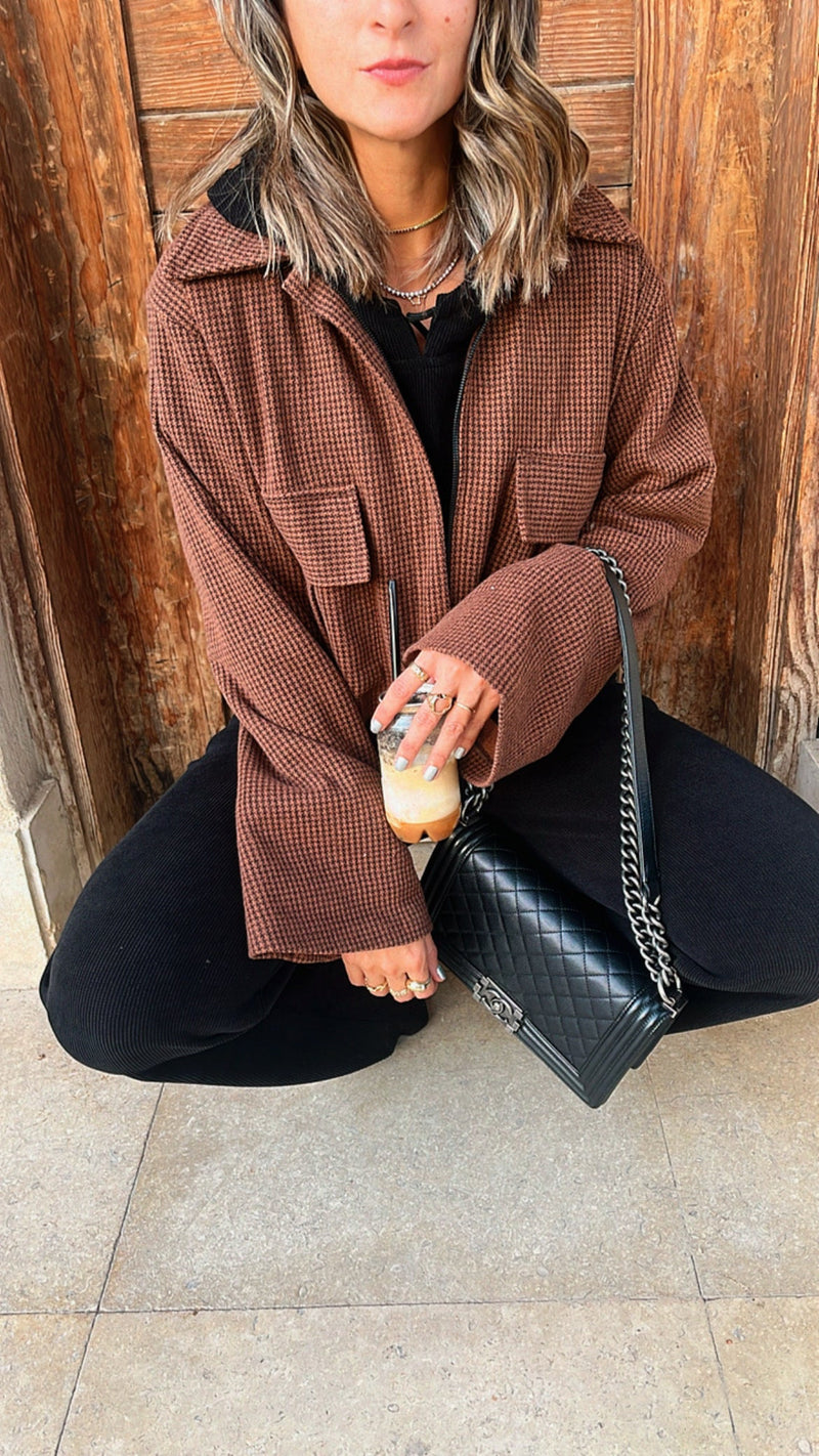 Brown Mini Checkered Blazer