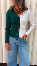 Green & White Contrast Knit Sweater