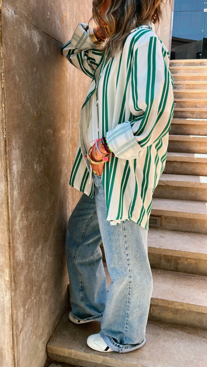 Green Candy Striper Shirt