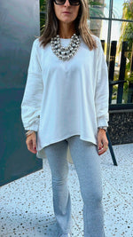 White Cotton High Low Sweater