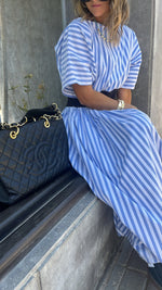 Baby Blue Snatch Waist Stripe Dress