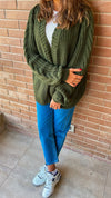 Olive Braided Sleeve Cardigan