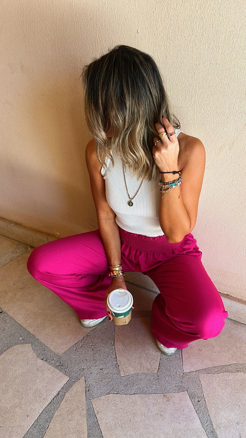 Fuchsia Elastic Boho pants