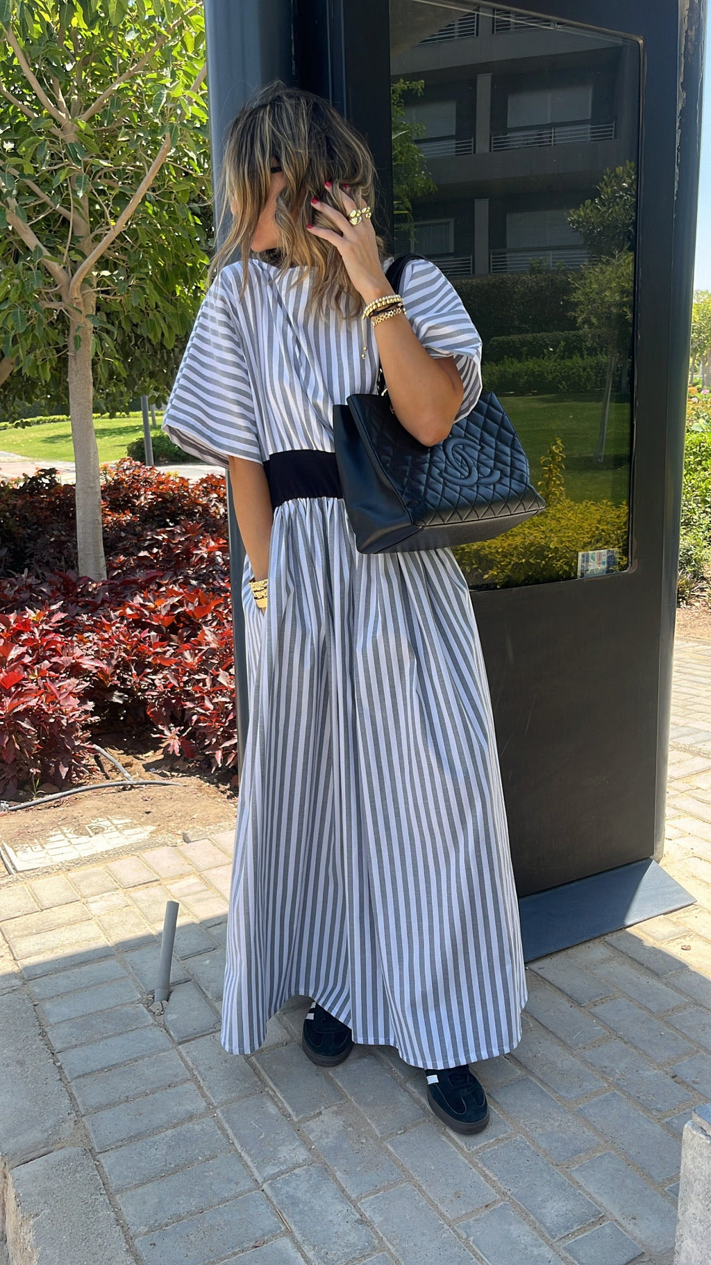 Grey Snatch Waist Stripe Dress