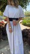 Beige Snatch Waist Stripe Dress