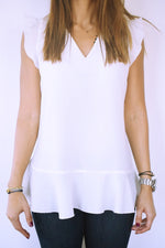 White Sleeveless Ruffle Trim Top