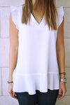 White Sleeveless Ruffle Trim Top